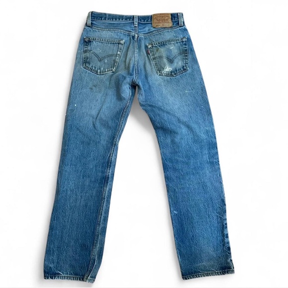 💚 Vintage 90s Levi’s 501xx Blue Distressed Jeans (W31 L32) (32) - Picture 4 of 12